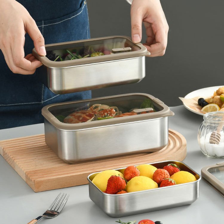FTS lunch box set with lids stainless steel rectangle airtight storage boxes & bins crisper food containers