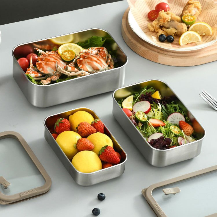 FTS lunch box set with lids stainless steel rectangle airtight storage boxes & bins crisper food containers