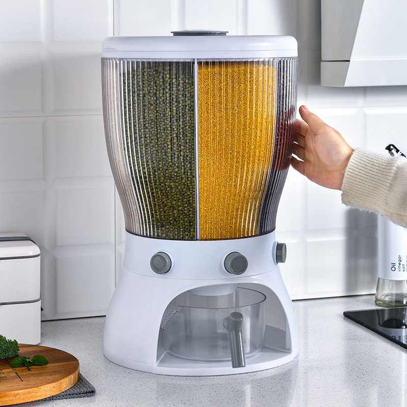 Rotating insect-proof moisture-proof sealed rice storage box kitchen rice pot cereals grid rice storage box