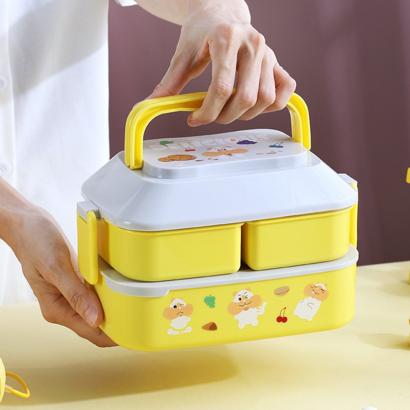 Cute Stackable airtight keep food double layer plastic tiffin lunch box bento food storage container for adults & kids