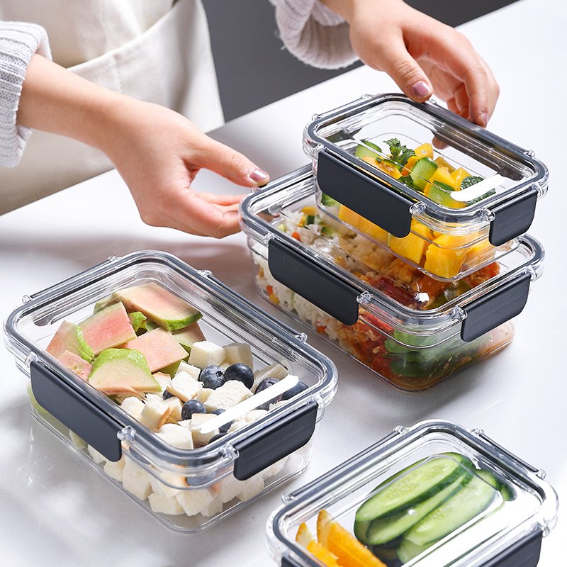 Refrigerator storage box can be divided into large and small size transparent crisper box with lid fruit and vegetable bento box