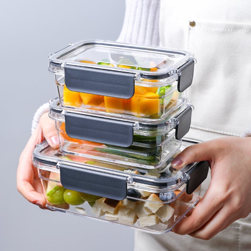 Refrigerator storage box can be divided into large and small size transparent crisper box with lid fruit and vegetable bento box