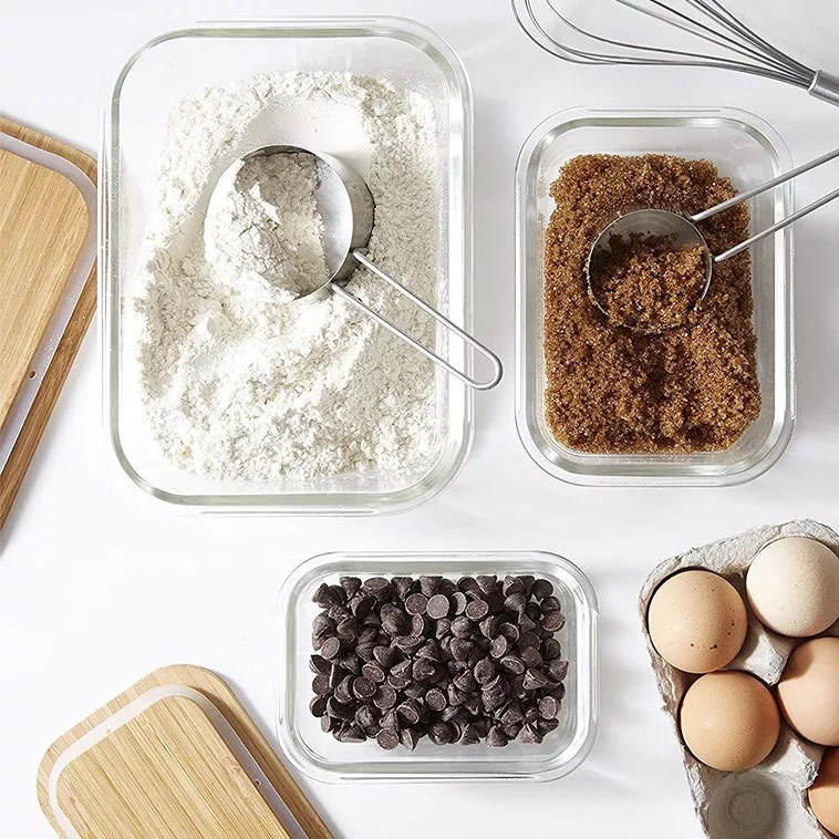 Food Storage Container Set Glass Bamboo Kitchen Organizer Glass Food Container with Bamboo Lid