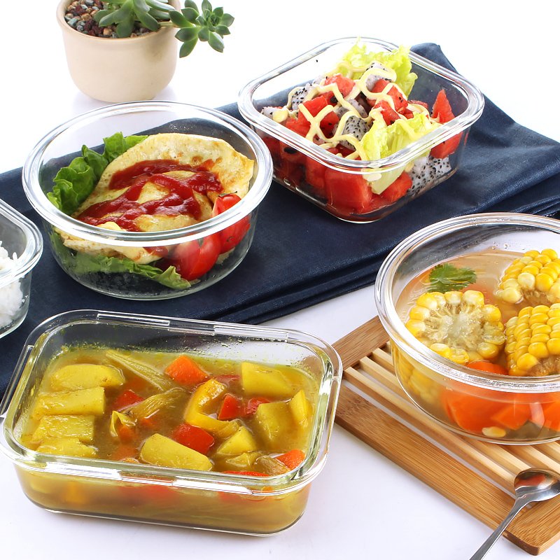 Food Storage Container Set Glass Bamboo Kitchen Organizer Glass Food Container with Bamboo Lid
