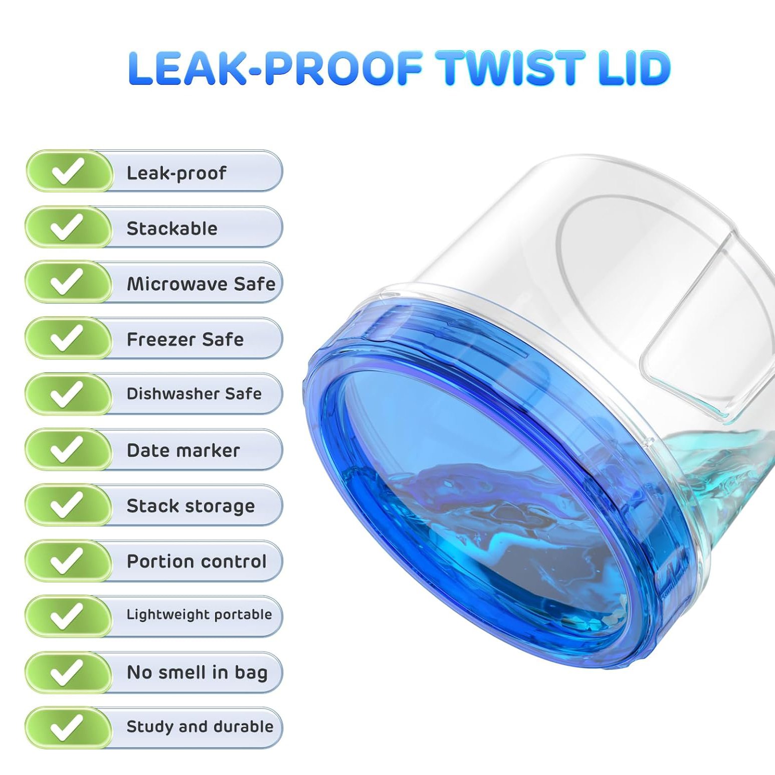 BPA Free Stackable Leakproof Airtight Plastic Food Storage Containers with Twist Top Lids