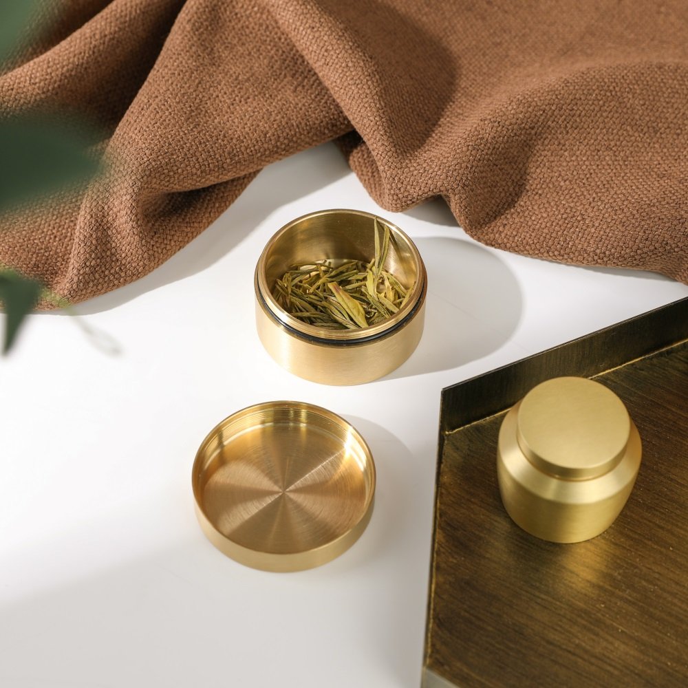 Pure Brass Airtight Tea Caddy Portable Pill Box Luxury Golden Brass Storage Box Kitchen Jars Factory Wholesale