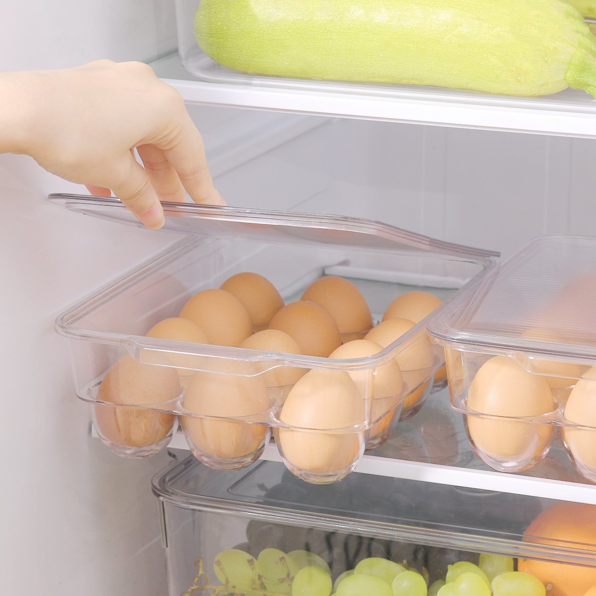 3x4 12pcs Refrigerator pantry transparent plastic bin organizers cuisine kitchen egg storage box egg trays with lids for eggs
