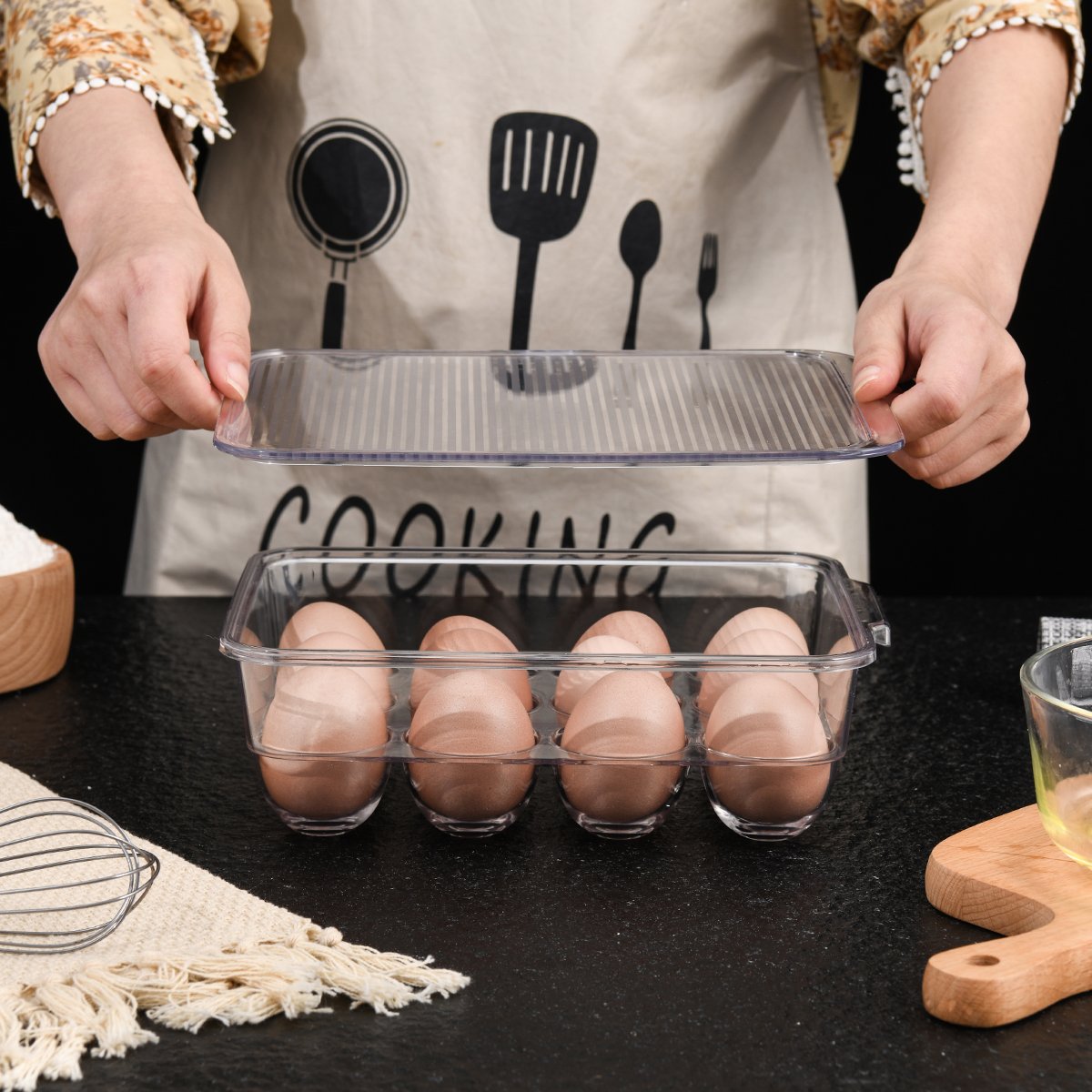3x4 12pcs Refrigerator pantry transparent plastic bin organizers cuisine kitchen egg storage box egg trays with lids for eggs