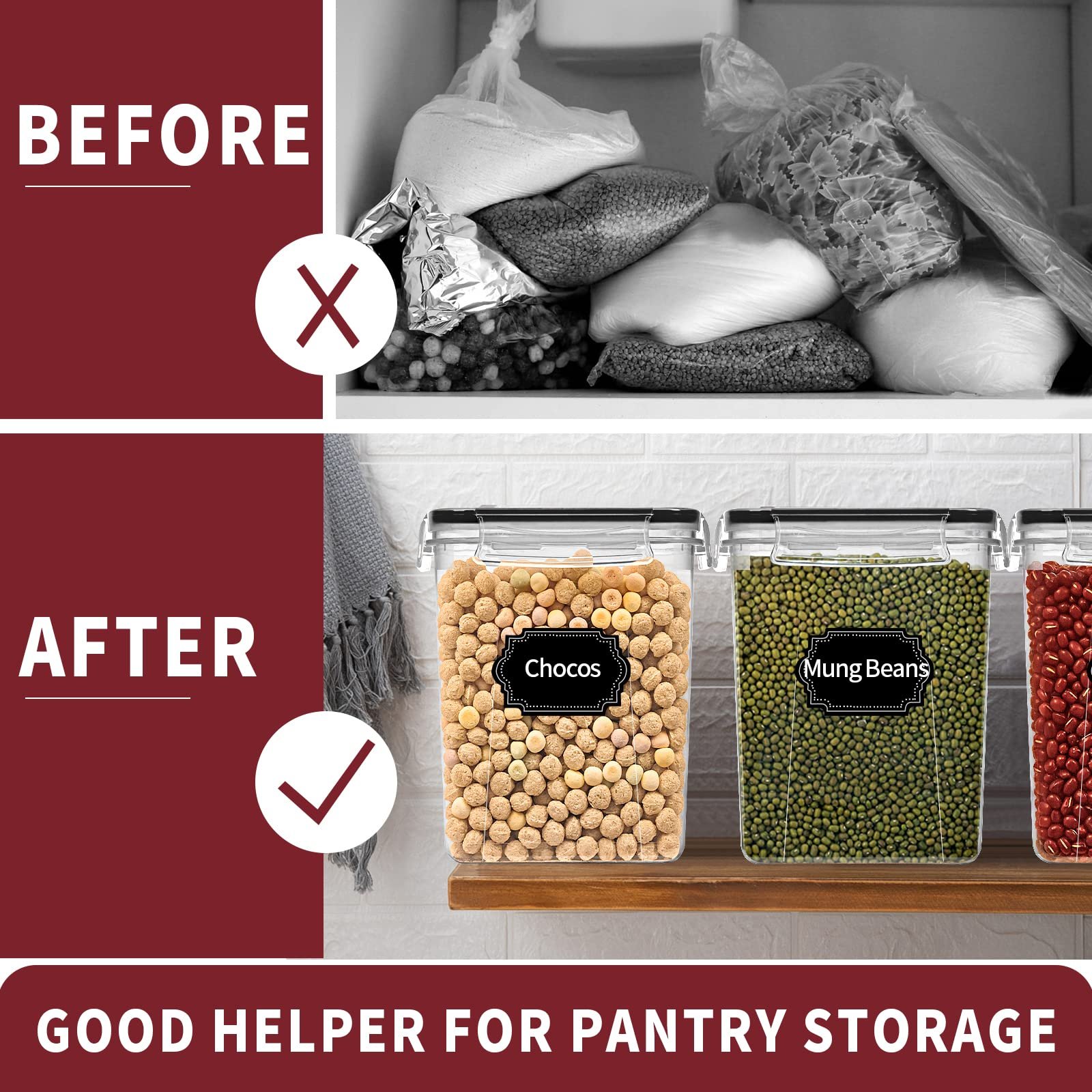 Plastic Airtight Stackable Kitchen Pantry Storage Bins & Boxes Food Storage Containers Set With Lids