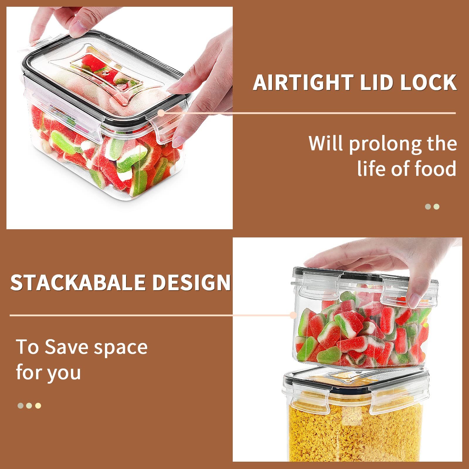 Plastic Airtight Stackable Kitchen Pantry Storage Bins & Boxes Food Storage Containers Set With Lids