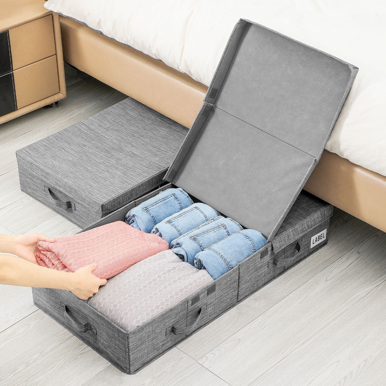 2Pack Under Bed Storage Container with Lids Large Capacity Underbed Storage Box with Handles for Clothes Shoes Blanket Organizer