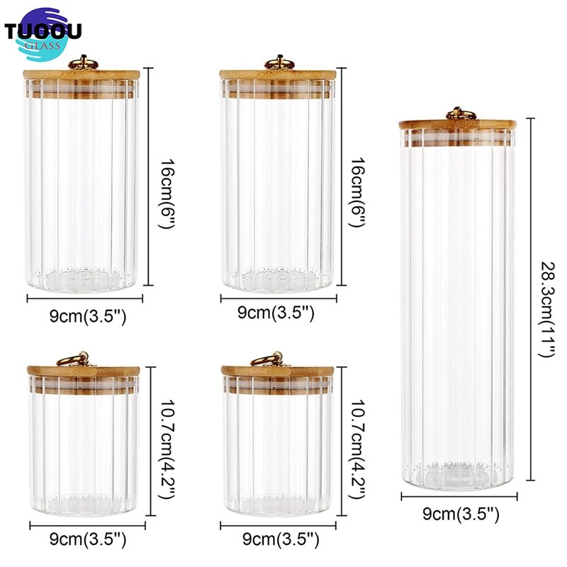 In Stock Wholesale Kitchen Food Tea Coffee Bar Glass Storage Jar Bottles Jars Container Set with Bamboo Lid Metal Handle