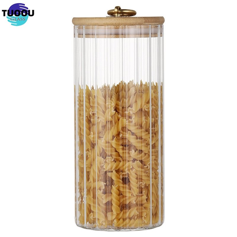 In Stock Wholesale Kitchen Food Tea Coffee Bar Glass Storage Jar Bottles Jars Container Set with Bamboo Lid Metal Handle