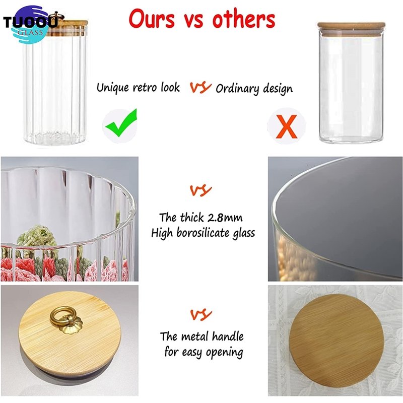 In Stock Wholesale Kitchen Food Tea Coffee Bar Glass Storage Jar Bottles Jars Container Set with Bamboo Lid Metal Handle