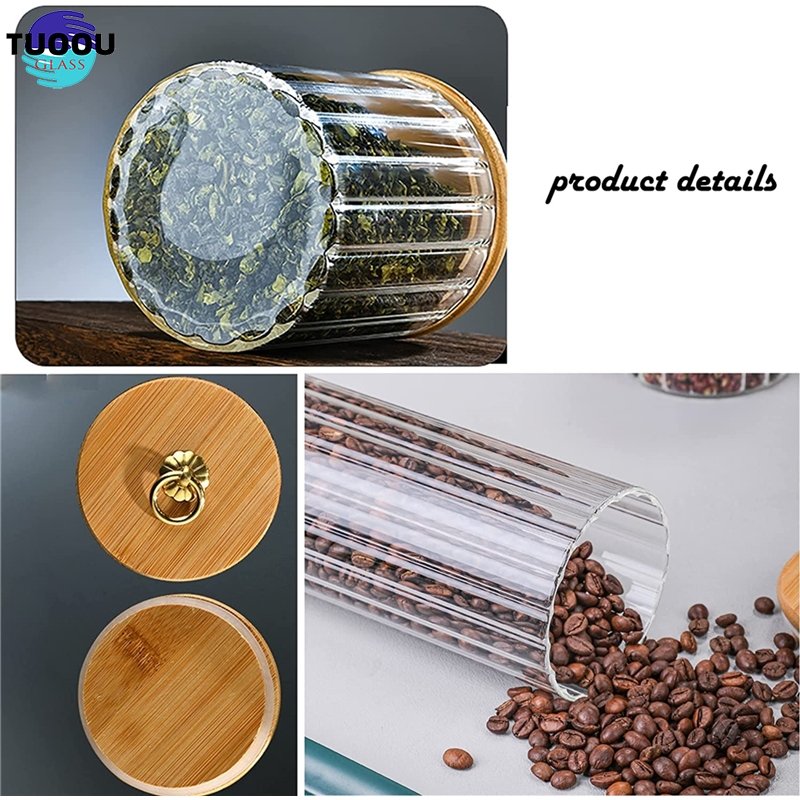 In Stock Wholesale Kitchen Food Tea Coffee Bar Glass Storage Jar Bottles Jars Container Set with Bamboo Lid Metal Handle