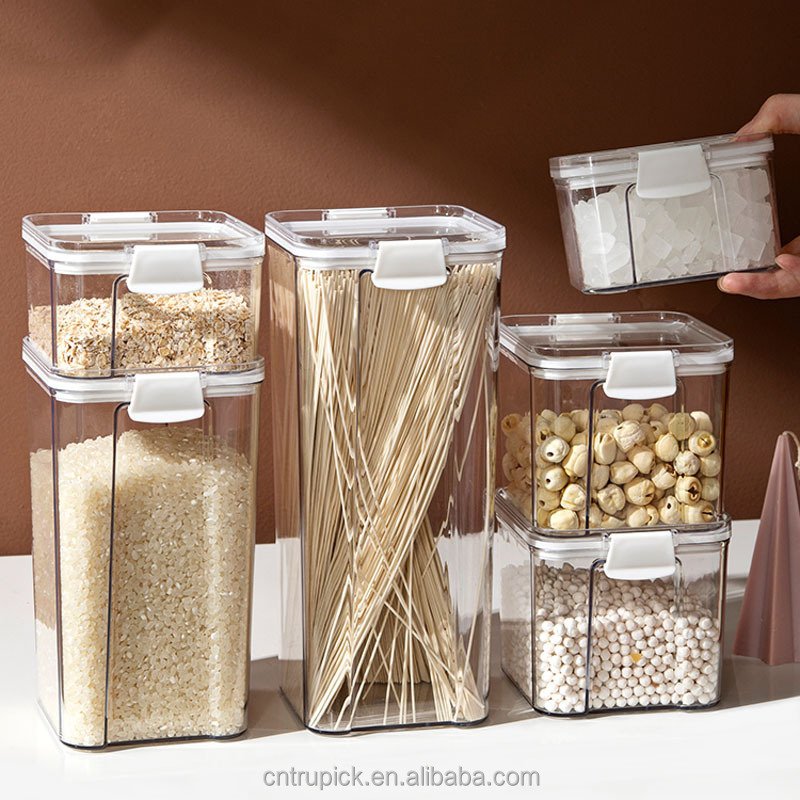 Kitchen Dry Food Sealed Cans Transparent Plastic Box Airtight Food Storage Container Set with Lid