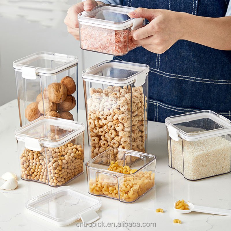 Kitchen Dry Food Sealed Cans Transparent Plastic Box Airtight Food Storage Container Set with Lid