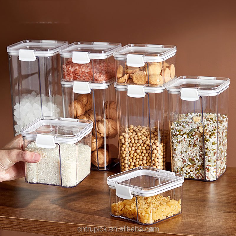 Kitchen Dry Food Sealed Cans Transparent Plastic Box Airtight Food Storage Container Set with Lid