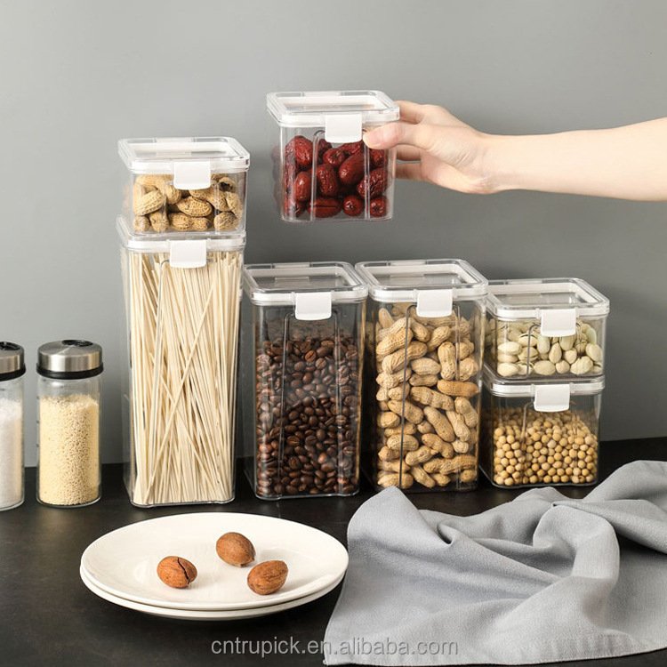 Kitchen Dry Food Sealed Cans Transparent Plastic Box Airtight Food Storage Container Set with Lid