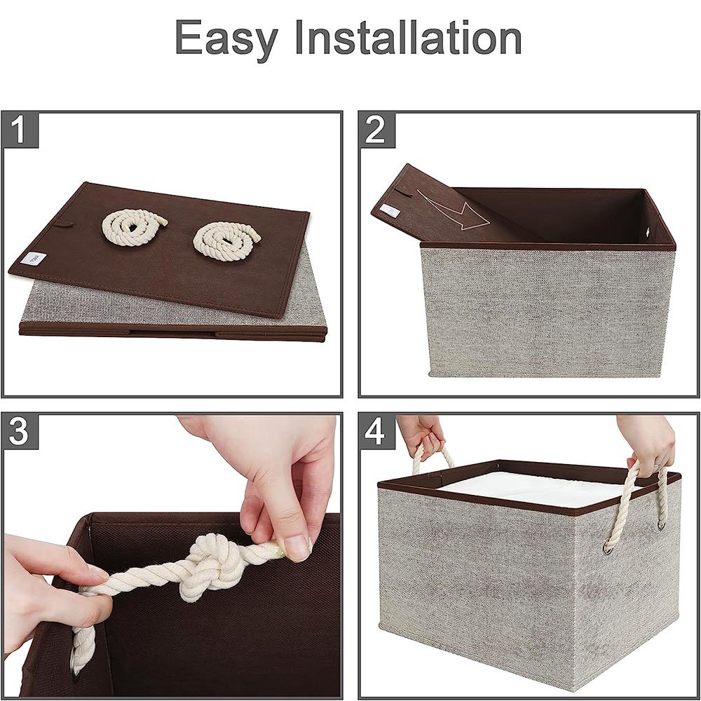 LINDON Closet Storage Organization Fabric Storage Bins Foldable Clothes Storage Box with Rope Handles