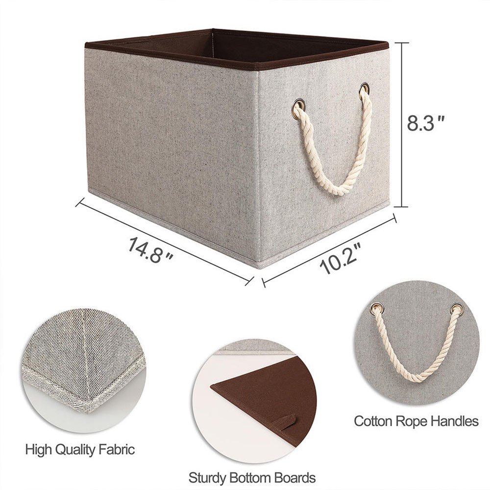 LINDON Closet Storage Organization Fabric Storage Bins Foldable Clothes Storage Box with Rope Handles