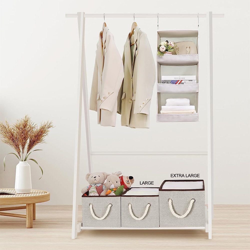LINDON Closet Storage Organization Fabric Storage Bins Foldable Clothes Storage Box with Rope Handles