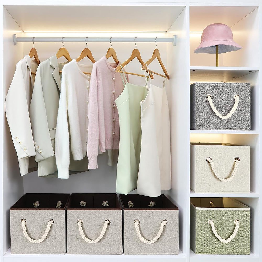LINDON Closet Storage Organization Fabric Storage Bins Foldable Clothes Storage Box with Rope Handles