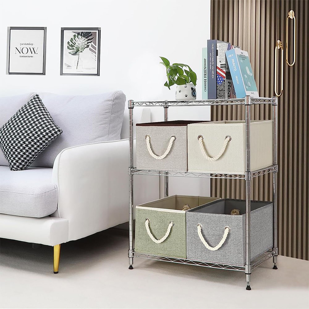 LINDON Closet Storage Organization Fabric Storage Bins Foldable Clothes Storage Box with Rope Handles