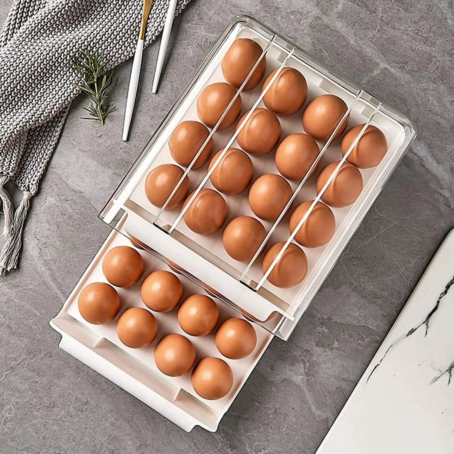 Refrigerator Egg Rack Refrigerator Egg Dispenser Storage Box Drawer Type Egg Container Kitchen PET Injection Opp Bag Transparent