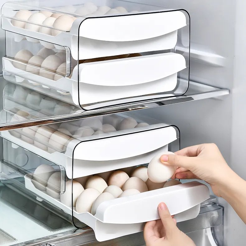 Refrigerator Egg Rack Refrigerator Egg Dispenser Storage Box Drawer Type Egg Container Kitchen PET Injection Opp Bag Transparent