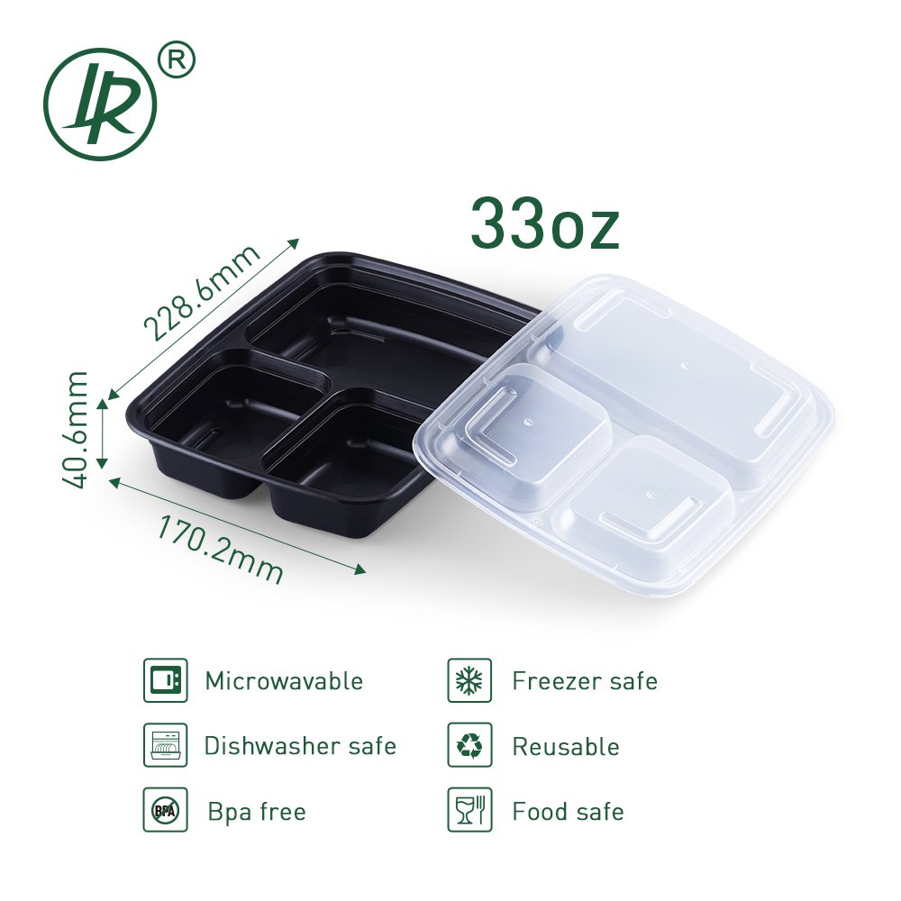 LR 33 Oz Meal Prep 3 Compartment Lunch Containers,150 Pack Containers Food Storage Bento Box With Lid