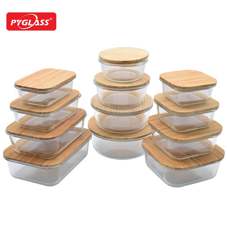 Heat Resistant Borosilicate glass Meal Prep Storage Lunch Box Glass Food Container with bamboo Lid 12set