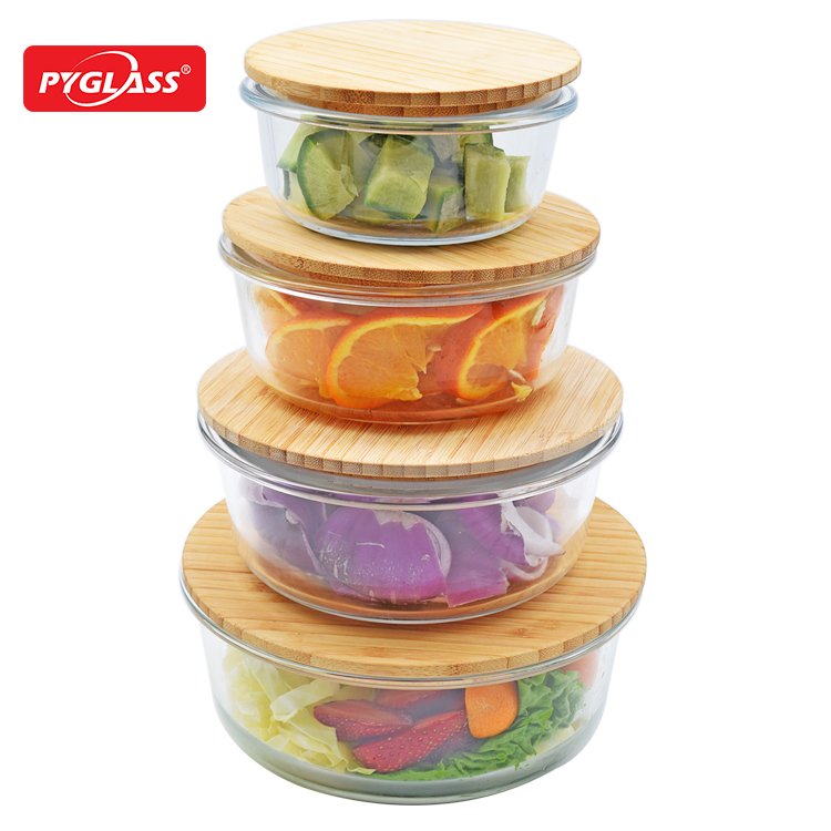 Heat Resistant Borosilicate glass Meal Prep Storage Lunch Box Glass Food Container with bamboo Lid 12set