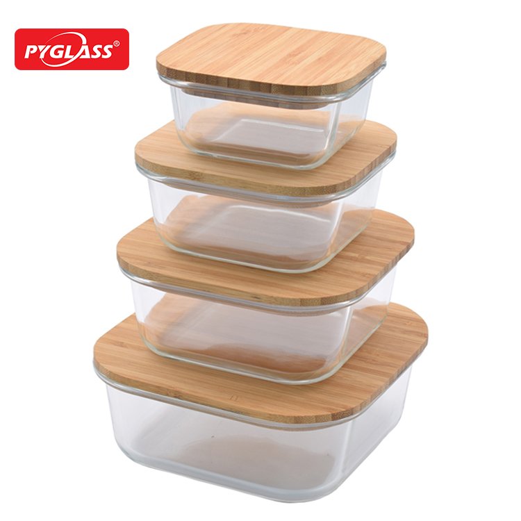 Heat Resistant Borosilicate glass Meal Prep Storage Lunch Box Glass Food Container with bamboo Lid 12set