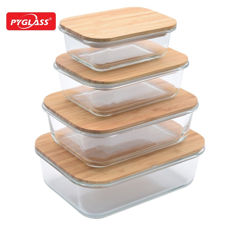 Heat Resistant Borosilicate glass Meal Prep Storage Lunch Box Glass Food Container with bamboo Lid 12set