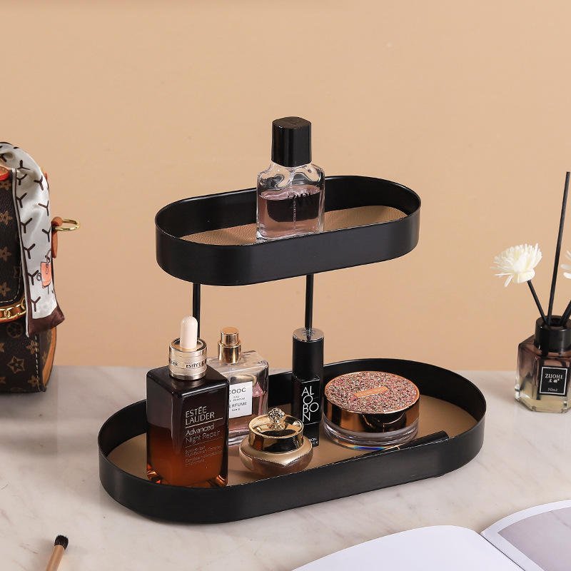 Nordic Style Metal Storage Tray 2 Layers Desktop Storage Box Tableware Key Storage Rack Home Decoration