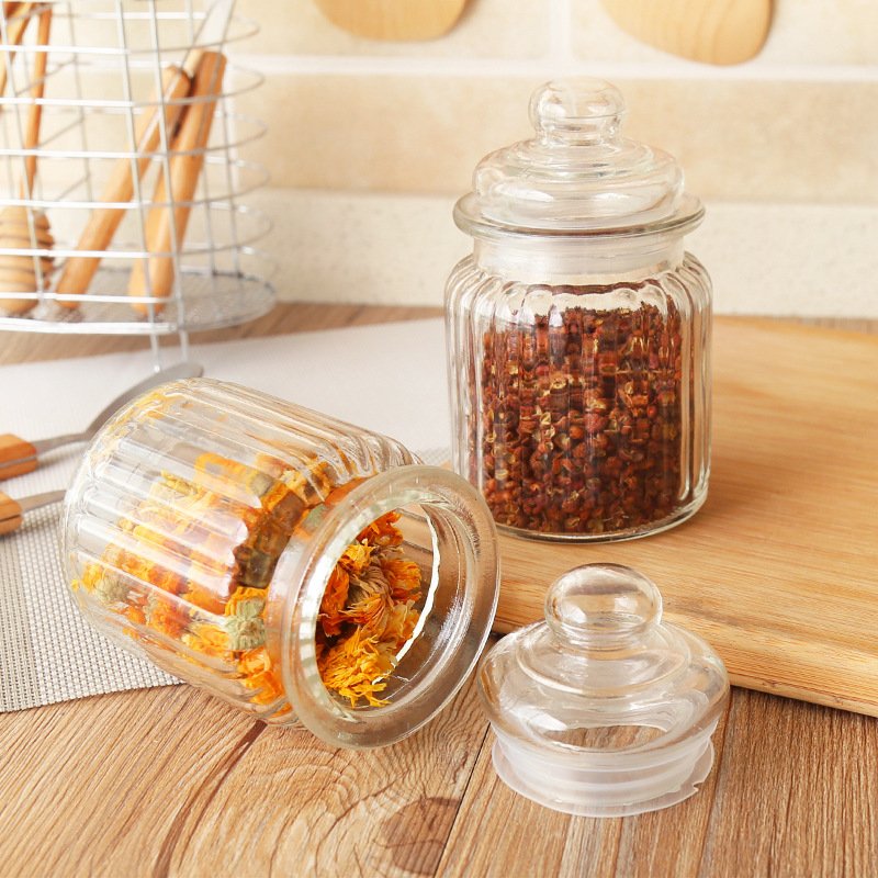 High Quality Luxury Empty 230ml 650ml 950ml 1250ml Candy Glass Containers For Food Storage Candy Glass Jar With Glass Lid