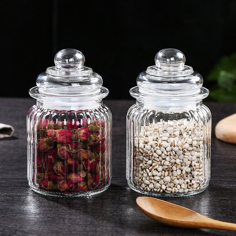 High Quality Luxury Empty 230ml 650ml 950ml 1250ml Candy Glass Containers For Food Storage Candy Glass Jar With Glass Lid
