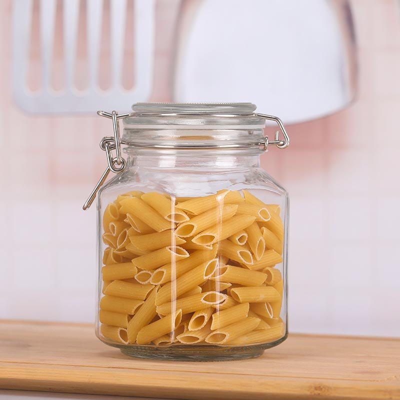 500ml 1000ml Clear Preserving Glass Jar Seal Wire Clip Fastening Cereal Dry Fruit Snack Pantry Container for Kitchen Canning