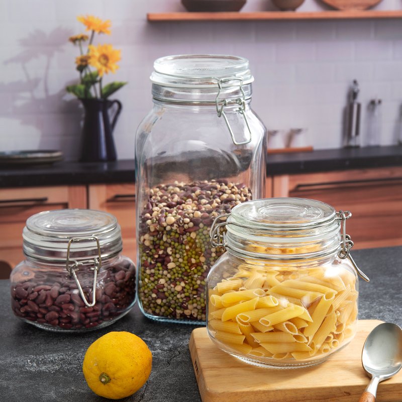 500ml 1000ml Clear Preserving Glass Jar Seal Wire Clip Fastening Cereal Dry Fruit Snack Pantry Container for Kitchen Canning