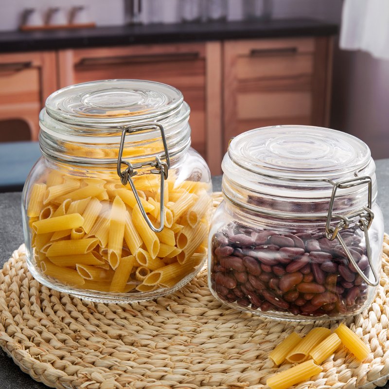 500ml 1000ml Clear Preserving Glass Jar Seal Wire Clip Fastening Cereal Dry Fruit Snack Pantry Container for Kitchen Canning
