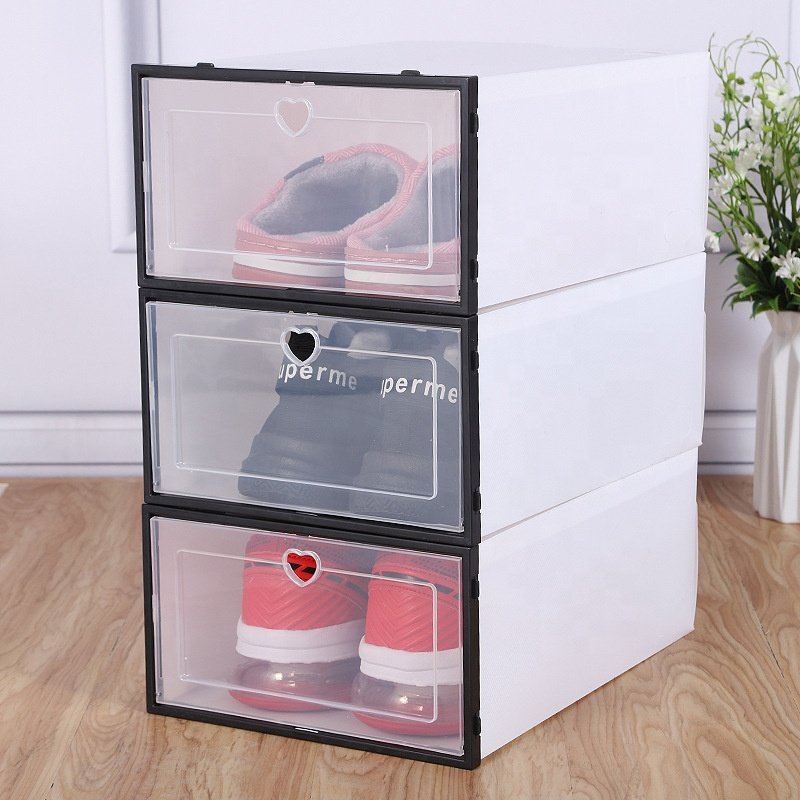 Wholesale plastic storage box Foldable Shoes container Display Case Shoe box organizer