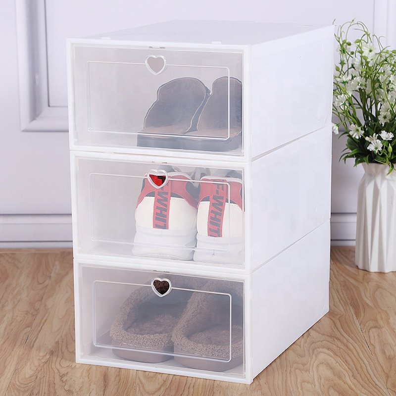 Wholesale plastic storage box Foldable Shoes container Display Case Shoe box organizer