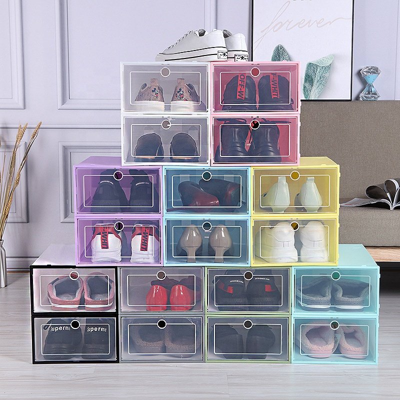 Wholesale plastic storage box Foldable Shoes container Display Case Shoe box organizer