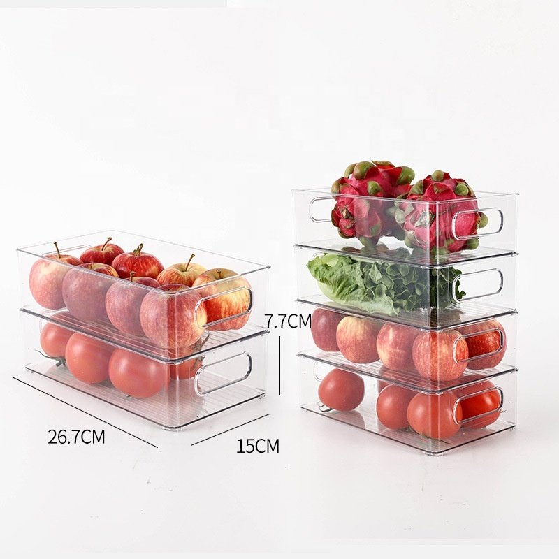 6Pcs Set Clear Stackable Refrigerator Organizer Bins Plastic Fridge Organizers for Freezer Kitchen Cabinet Pantry BPA Free