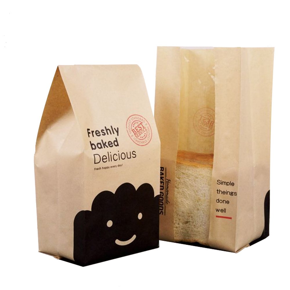 Custom Logo Printed Kraft Paper Bags Modern Design Rectangle Shape Foldable Recyclable Packaging Snack Bread Food 5kg Capacity