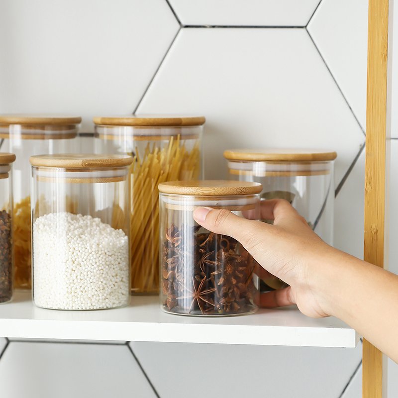 Custom Large Country Style Kitchen Food Spice High Borosilicate Container Storage Glass Jars With Lids
