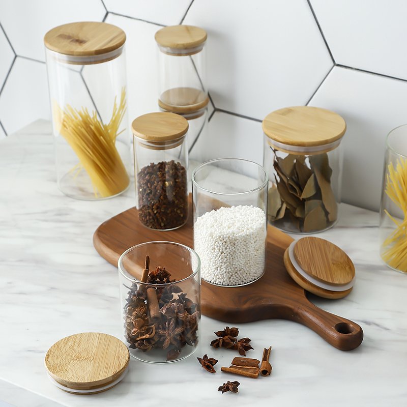 Custom Large Country Style Kitchen Food Spice High Borosilicate Container Storage Glass Jars With Lids