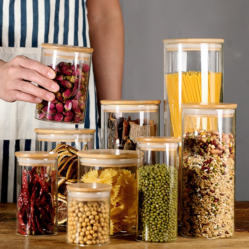 Custom Large Country Style Kitchen Food Spice High Borosilicate Container Storage Glass Jars With Lids