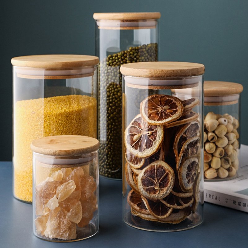 Custom Large Country Style Kitchen Food Spice High Borosilicate Container Storage Glass Jars With Lids